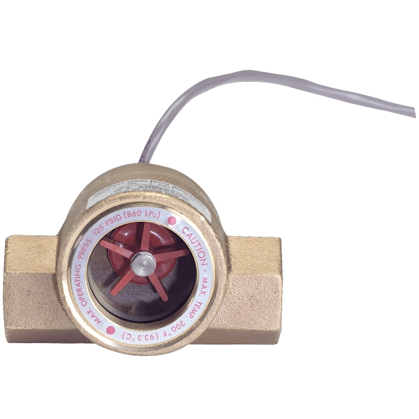 Brass sight flow indicator with A-711T sensor, range 3-35 GPM 11.4-132.5 LPM, 3/4in female NPT